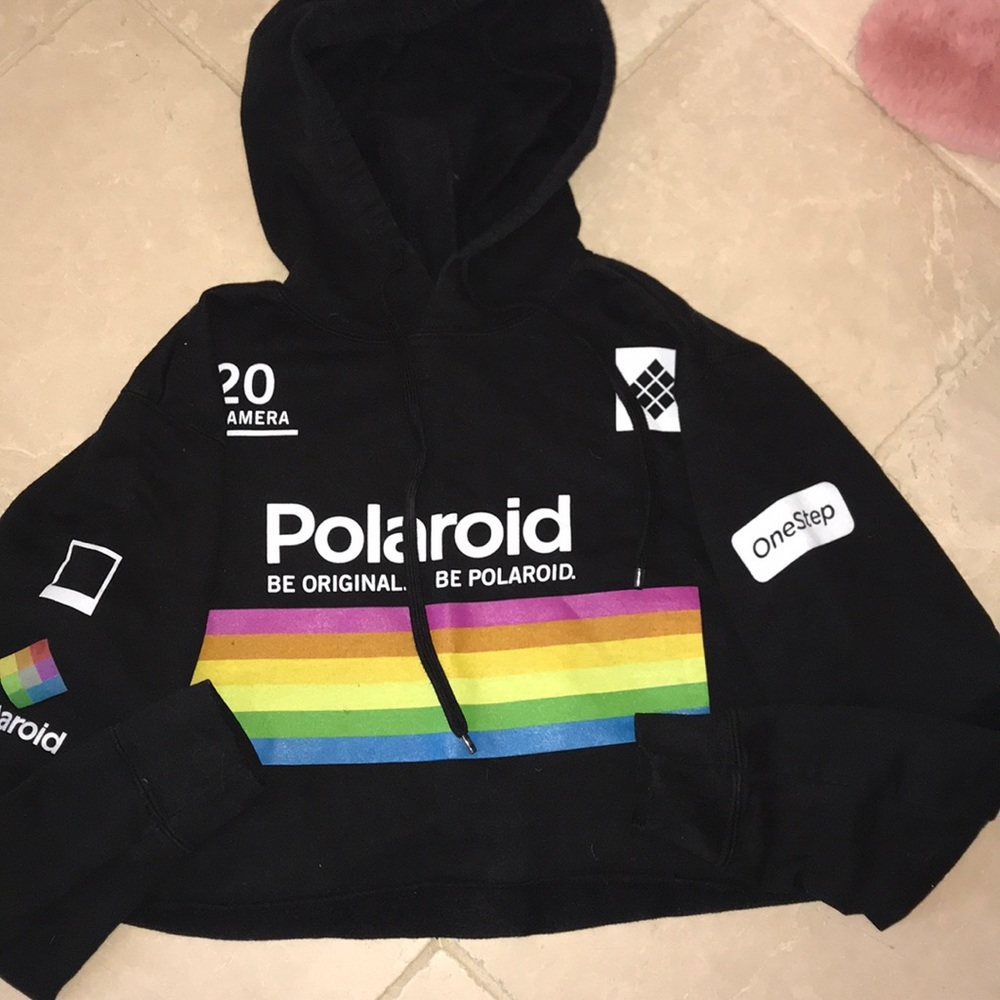 Cropped, black Polaroid sweatshirt